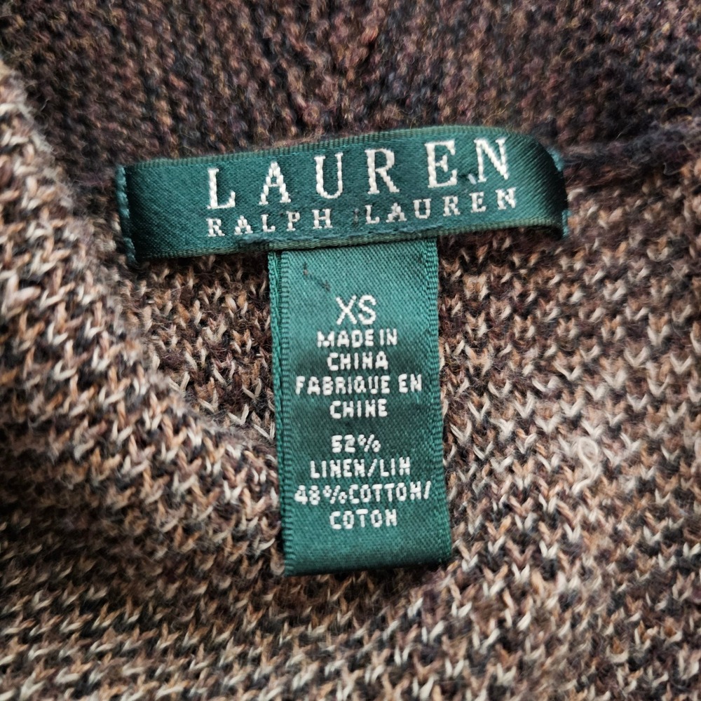 Lauren Ralph Lauren XS Brown Open Front Cardigan Sweater Cotton Linen Western - Picture 3 of 8